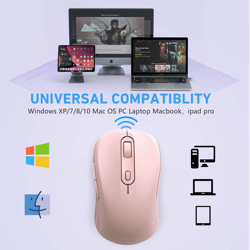 [Australia - AusPower] - Type C Wireless Mouse, Dual Mode 2.4G USB C Optical Silent Mouse, Ergonomic Mouse with Nano USB and Type C Receiver Compatible with PC, Laptop, MacBook and All Type C Devices-Pink Pink 