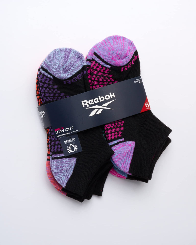 [Australia - AusPower] - Reebok Girls' Cushioned Comfort Athletic Performance No-Show Ankle Low Cut Socks (6 Pack), Size M/Shoe Size: 8.5-2, Black 