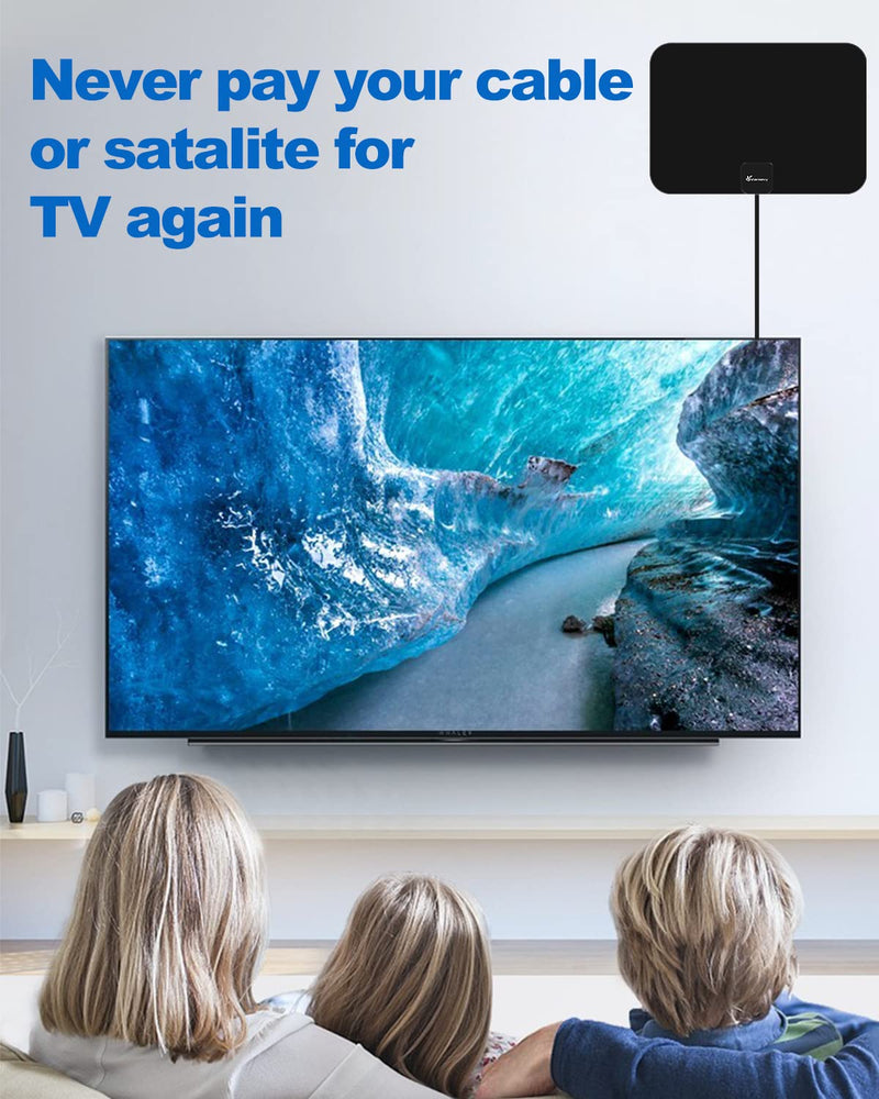 [Australia - AusPower] - TV Antenna Indoor, Digital Amplified Indoor HDTV Antenna, 1080p VHF UHF Television Local Channels Detachable Signal Amplifier and 16.5ft Long Coax Cable (Black) Black 