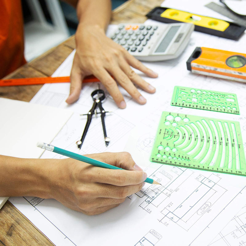 [Australia - AusPower] - 11PCS Geometric Drawings Templates, Drafting Stencils Measuring Tools, BetyBedy Plastic Clear Green Ruler Shapes with a Zipper Bags for Architecture, Office, Studying, Designing and Building 