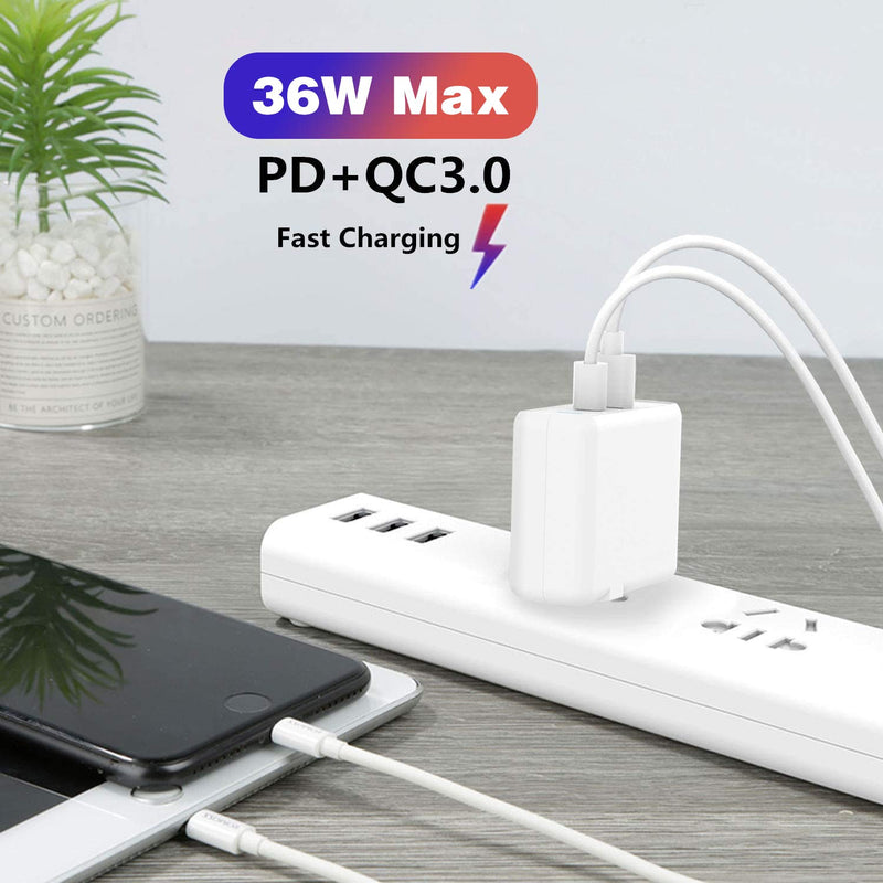 [Australia - AusPower] - Fast Charging Block, Aiibe 36W USB C Charger Power Adapter with 18W PD + Quick Charge 3.0 Dual Port Type C Wall Charger Block Plug for iPhone 12/12 Mini/12 Pro Max/11, iPad Pro, AirPods Pro (White) 
