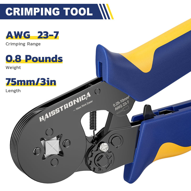 [Australia - AusPower] - Haisstronica Ferrule Crimping Tool,Quadrilateral Self-adjustable Ratchet Crimper Tool Pliers for AWG 23-7 Ferrule Crimp Wire Ends Terminals 