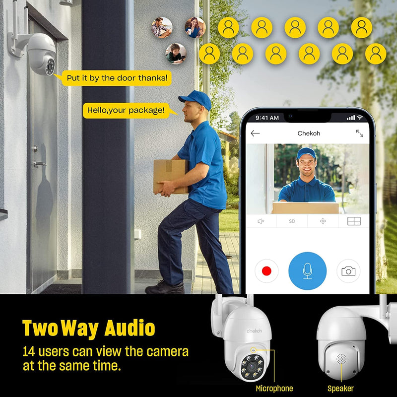 [Australia - AusPower] - 2K Security Cameras Outdoor - 3MP Color Night Vision Wireless WiFi Home Video Surveillance Pan & Tilt 360° View with Motion Detection Auto Tracking Smart Alerts, 2-Way Audio, IP66 Weatherproof White 