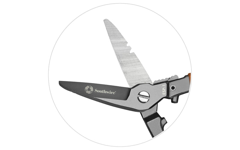 [Australia - AusPower] - Southwire - ESP-1 Tools & Equipment ESP1 Electrician Scissors DataComm Snips, Durable Serrated Blade, Built in Notches, Precise Control, Textured Grip Handle for Added Comfort, Nickle Finished Plate 