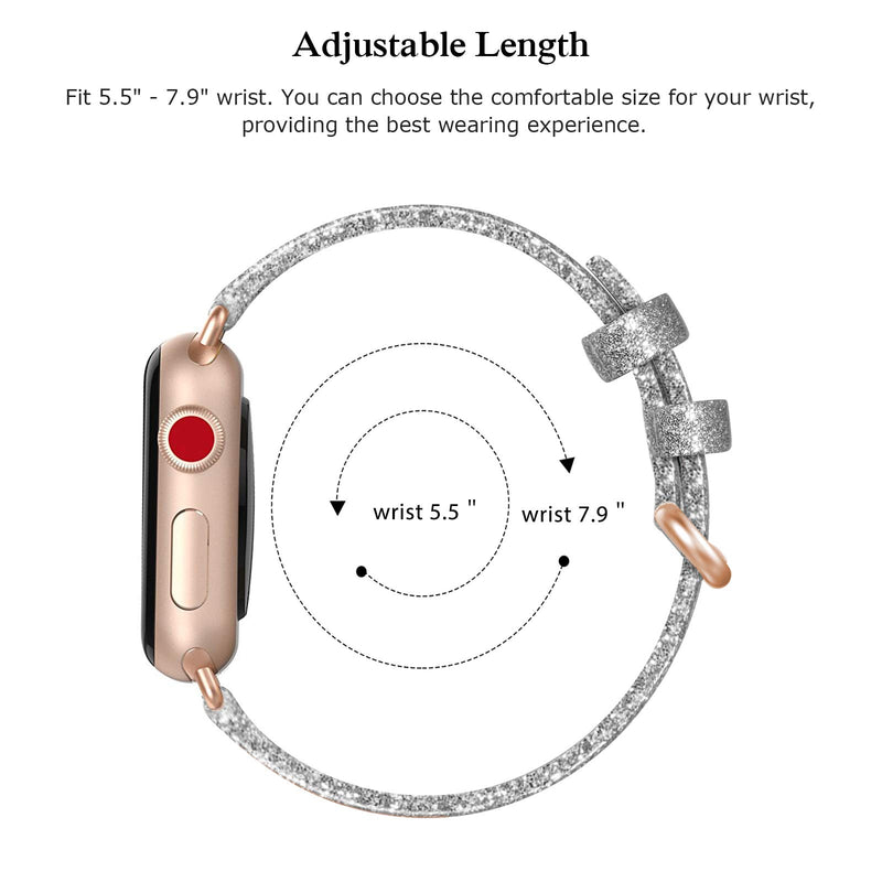[Australia - AusPower] - SWEES Leather Band Compatible for iWatch 41mm 40mm 38mm, Genuine Leather Replacement Strap Rose Gold Buckle Compatible iWatch Series 7 6 5 4 3 2 1, Sports & Edition Women Glitter Light Black 