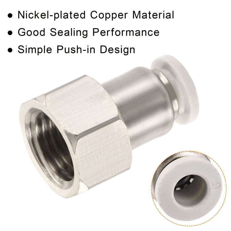 [Australia - AusPower] - MECCANIXITY Push to Connect Fittings 1/4PT Female Thread Fit 6mm Tube OD Nickel-Plated Copper Straight Union Fitting, Pack of 6 