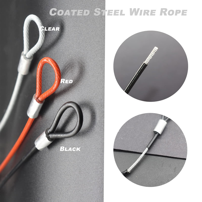 [Australia - AusPower] - Bytiyar 15 pcs 8 inch (20cm) 3mm Thickness Galvanized Steel Wire Cable with Loops Vinyl Cover Coated Short Rope Lanyard Lock Safety Tether Chains, Black 8in/20cm Black_15Pcs 