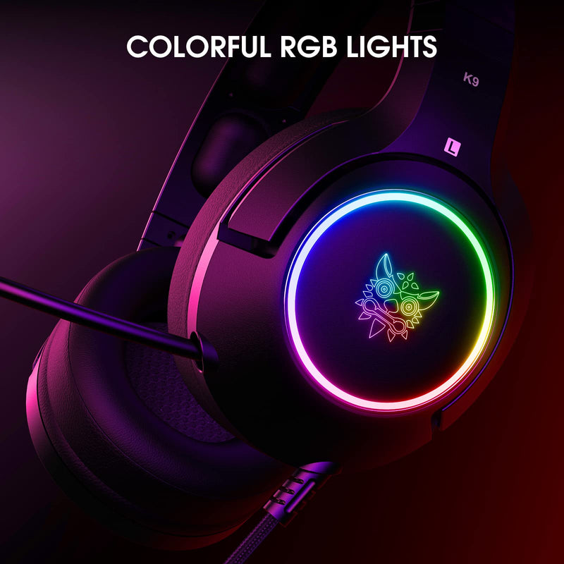 [Australia - AusPower] - 【2022 Upgraded】 Ajsaki K9 Gaming Headset,Gaming Headphones with RGB LED Lights, Noise Cancelling, Stereo PS Vita Headset with Microphone, Over-Ear Headphones for PC, PS4, PS5,Switch, Xbox One, Mac 