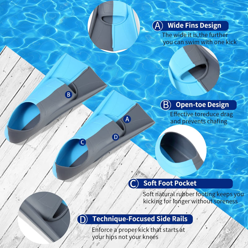 [Australia - AusPower] - Azuunye Swim Fins Kids,Kids Fins for Snorkeling,Youth Flippers for Swimming,Size Suitable for Kids,Boys,Girls NavyblueGreyblue Small EU:33-35 