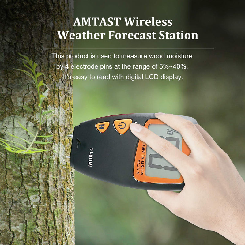 [Australia - AusPower] - AMTAST Digital MD814 Wood Moisture Meter Tester, 4 Pins Wood Trees Bamboos Moisture Detector with LCD Display, Measure Range 5% - 40% 