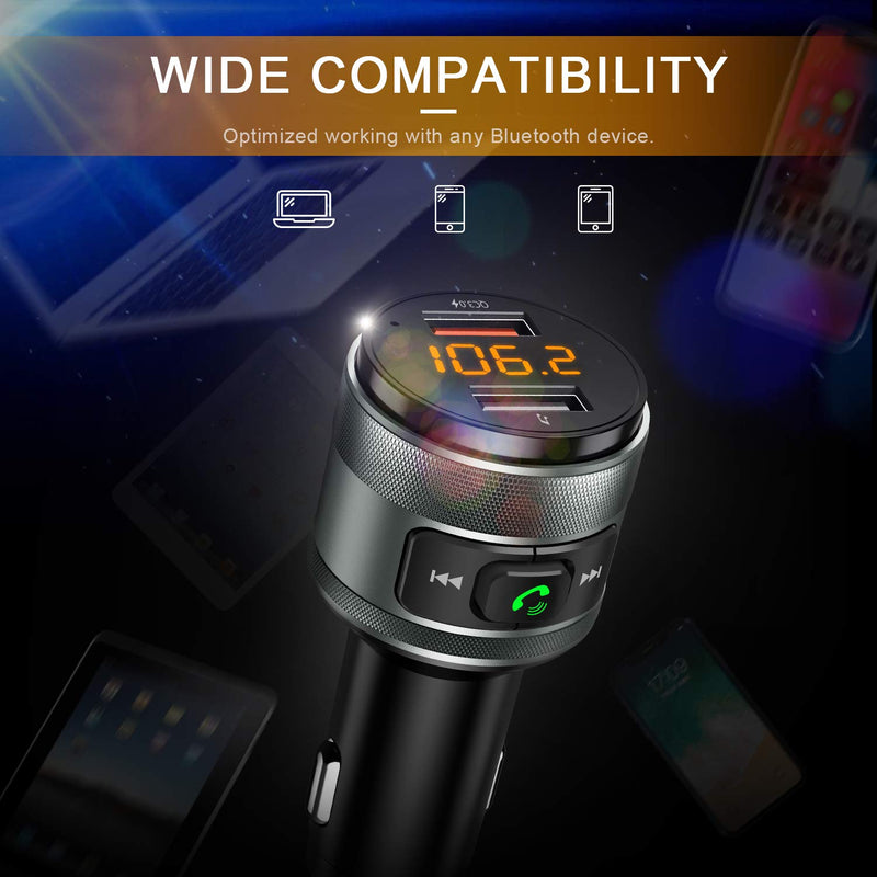 [Australia - AusPower] - Bluetooth 5.0 FM Transmitter for Car, 3.0 Wireless Bluetooth FM Radio Adapter Music Player FM Transmitter/Car Kit with Hands-Free Calling and 2 USB Ports Charger Support USB Drive 