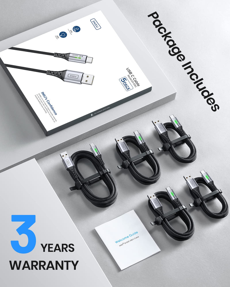 [Australia - AusPower] - USB C Cable, INIU [5 Pack 3.1A] QC Fast Charging USB Type C Cable, Nylon(3.3+3.3+6.6+6.6+10ft) Phone Charger USB-C Cables for Samsung Galaxy S21 S20 S10 Plus Note 10 LG Google Pixel OnePlus Huawei etc 