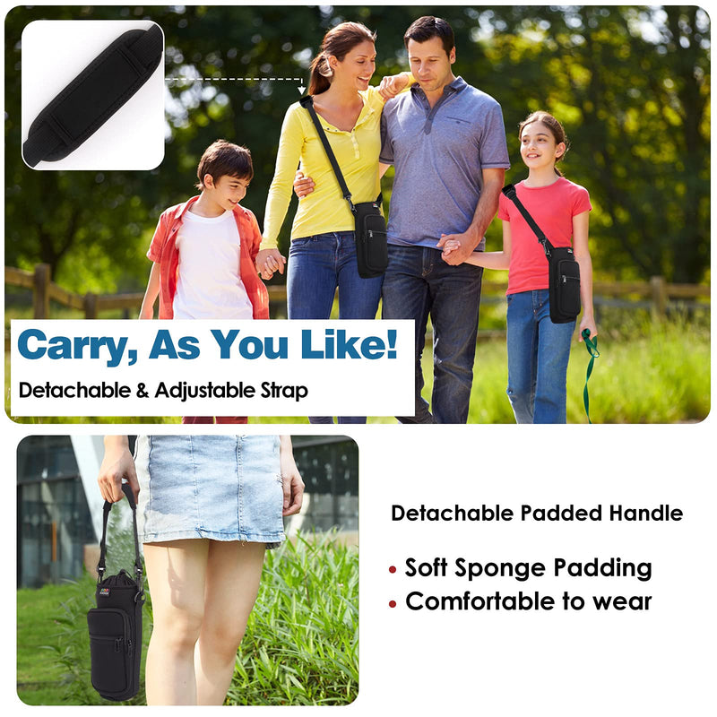 [Australia - AusPower] - Nuovoware Water Bottle Carrier Bag, Bottle Pouch Holder, Adjustable Shoulder Hand Strap 2 Pocket Sling Neoprene Sleeve Sports Water Bottle Accessories for Men/Women Hiking Travelling Camping, Black 