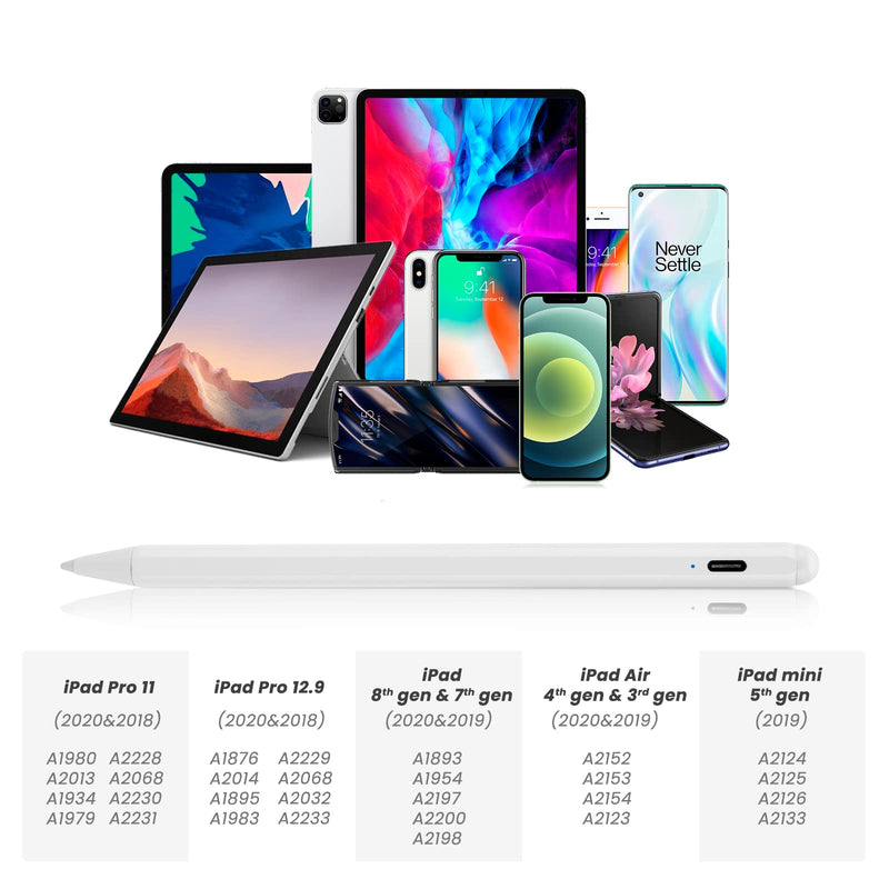 [Australia - AusPower] - 2022 iPad Pro 11 Inch Stylus Pencil 2nd Generation,,Palm Rejection and Magnetic with 1.2 mm Replaceable POM Tip Active Stylus Pen for Apple iPad Pro 11 Inch 3rd Gen Pencil,White White 