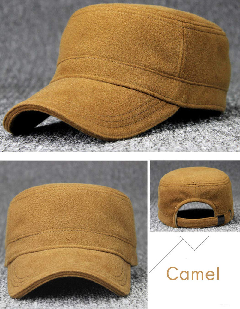 [Australia - AusPower] - Gisdanchz Unisex Woolen Cadet Cap Adjustable Army Military Hat Winter Flat Top Baseball Cap Camel 58-60cm 