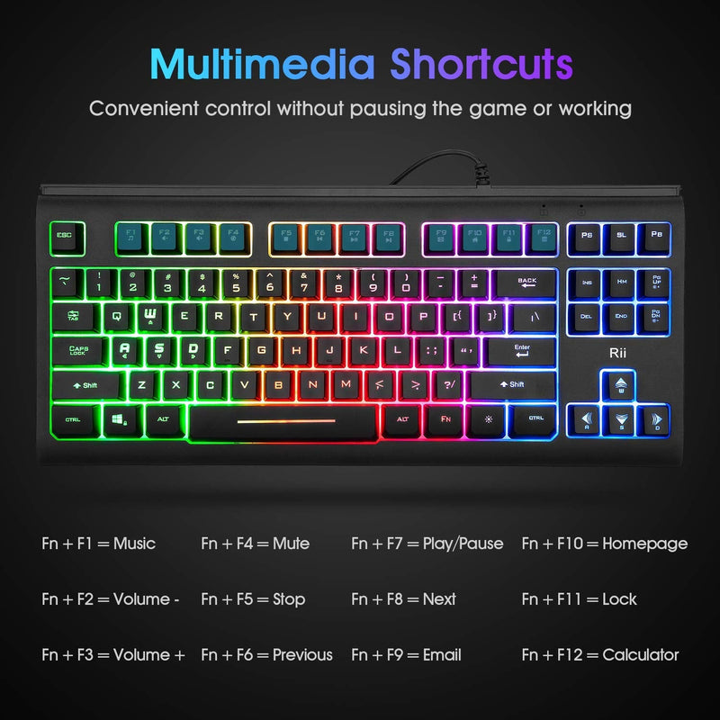 [Australia - AusPower] - Rii Primer RGB Compact Gaming Office Keyboard RK104,Backlight Keyboard,Small 87 Keys No Number Pad Keyboard for Windows PC Laptop Desktop 
