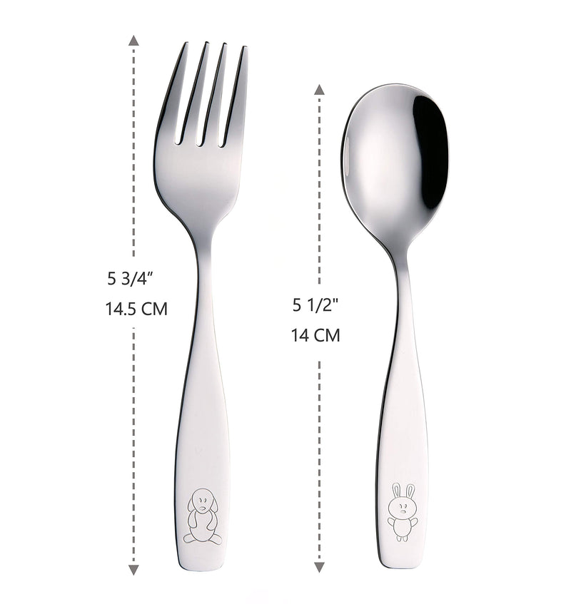 [Australia - AusPower] - ANNOVA Kids Silverware 6 Pieces Children's Safe Flatware Set Stainless Steel - 3 x Forks, 3 x Children Tablespoons, Toddler Utensils, Metal Cutlery Set for LunchBox (Engraved Dog Bunny) WF850-S6FS 