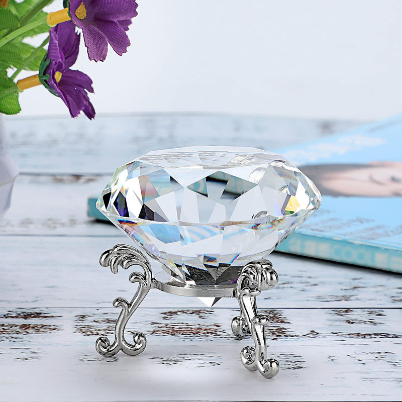 [Australia - AusPower] - OwnMy 60MM Crystal Diamond Paperweight with Metal Base Stand, Clear Diamond Shaped Crystal Jewel Paperweight Sparkling Glass Gem Centerpieces Decoration with Gift Box for Home Office Wedding Decor 