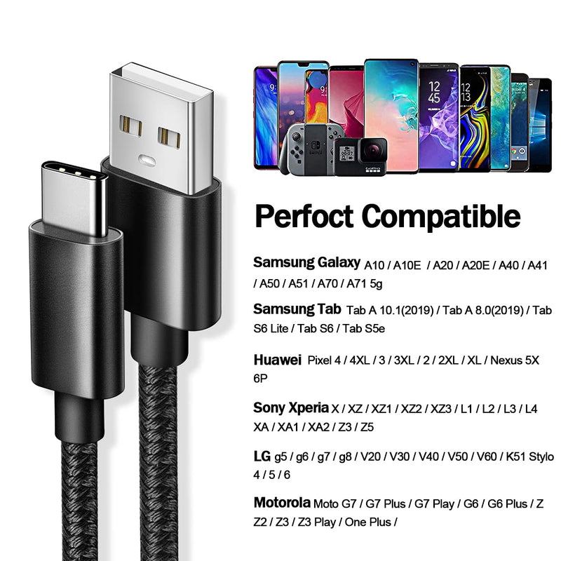 [Australia - AusPower] - USB Type C Fast Cable, Udaton [2-Pack 10ft] Nylon Braided 3A USB A to USB C Charger Cord, USB C Cable 10FT,Compatible with Samsung Galaxy S22 S21 A32 A42 A512 A71 A80 Note 9 LG Stylo 6 V60 Black&Black 