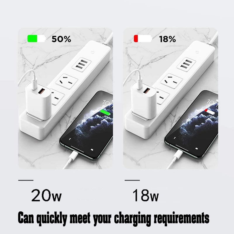 [Australia - AusPower] - Fast Charger Power Plug for iPhone 12, Equipped with QC 3.0 20W 2-Port Fast Charger, C-Type Power Transmission Wall Charger for iPhone 12,Plug Adapter with USB Port 