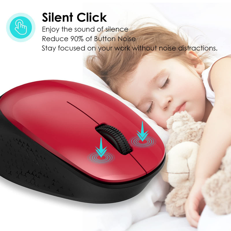 [Australia - AusPower] - LeadsaiL Wireless Mouse for Laptop 2.4G Silent Cordless USB Mouse Slim Wireless Optical Computer Mouse, 3 Buttons, AA Battery Used,1600 DPI for Windows 10/8/7/Mac/Macbook Pro/Air/HP/Dell/Lenovo/Acer Black&Red 