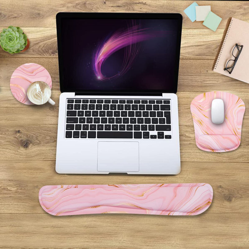 [Australia - AusPower] - Memory Foam Ergonomic Keyboard Wrist Rest Pad and Mouse Wrist Rest Support Mouse Pad Set with Non-Slip Rubber Base Set for Office Gaming Easy Typing & Pain Relief-Pink Marble Pink Marble 