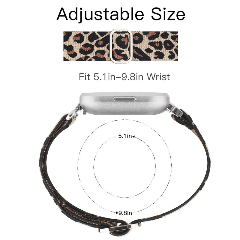 [Australia - AusPower] - YONWORTH Stretchy Nylon Solo Loop Bands Compatible with Fitbit Versa/Versa 2/Versa Lite, Adjustable Size Sport Strap Wristbands Accessories for Versa Smartwatch (Light Brown Leopard) Light Brown Leopard 