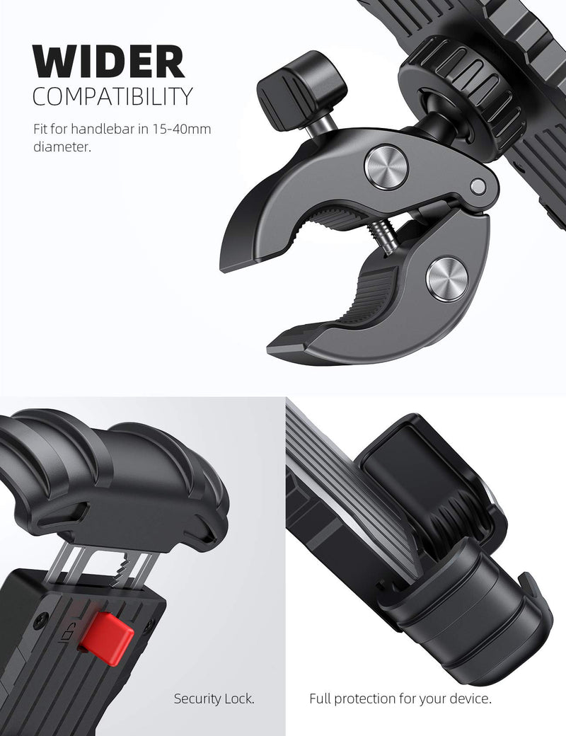 [Australia - AusPower] - Lamicall Bike Phone Holder Mount - Motorcycle Handlebar Phone Mount Clamp, One Hand Operation ATV Scooter Phone Clip for iPhone 12 / 11 Pro Max / X / XS, Galaxy S10 and 4.7"- 6.8" Cellphone - Black 
