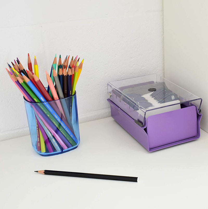 [Australia - AusPower] - Acrimet Index Business Card Size File Holder Organizer Metal Base Heavy Duty (AZ Index Cards and Divider Included) (Purple Color with Clear Crystal Plastic Lid Cover) 