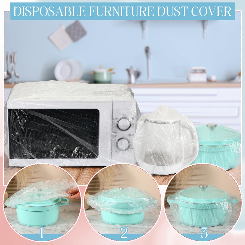 [Australia - AusPower] - Chivertion 100 Pcs Disposable Clear Kitchen Appliance Covers Furniture Dust Cover Dustproof with Elastic for Small Appliance, Toaster Oven, Pressure Cooker, Blender, Air Fryer, 5 Different Sizes 
