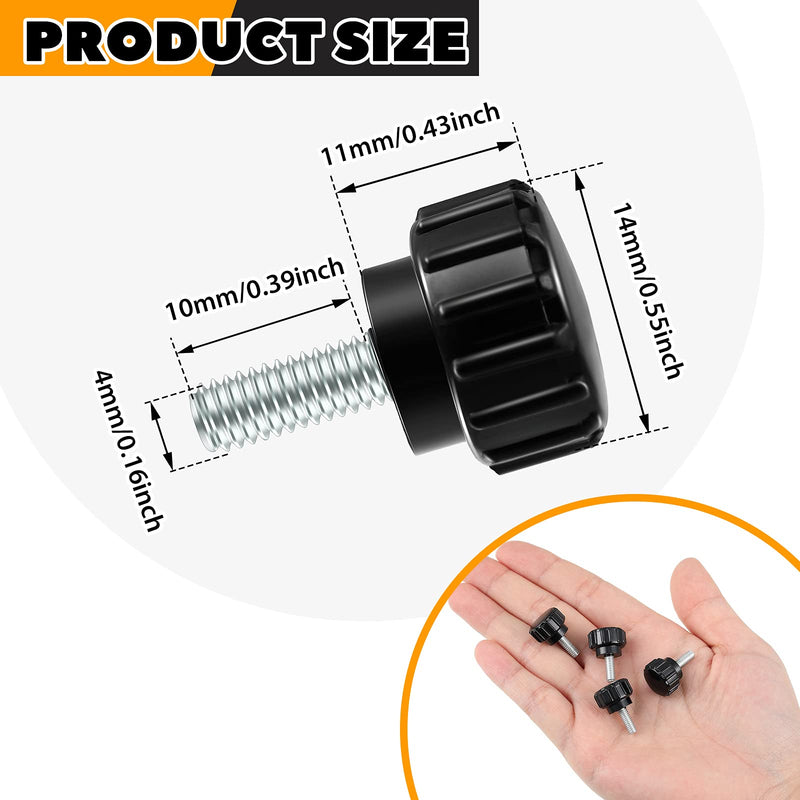 [Australia - AusPower] - Hotop M4 x 10 mm Carbon Steel Threaded Knurled Thumbscrew Screw on Knobs Grips Black Round Clamping Screw, Black (10) 