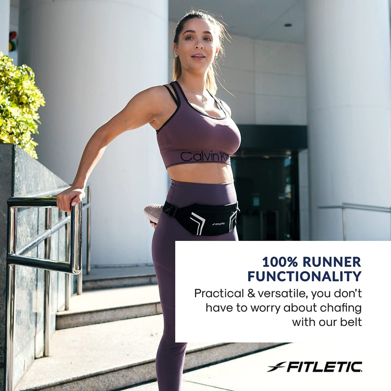 [Australia - AusPower] - Fitletic - Blitz Sports and Travel Belt, Multifunctional Reflective Belt with Earbud Port, Water-resistant, Adjustable, and Versatile Running Waist Belt, Fitletic Running Accessories, Black 