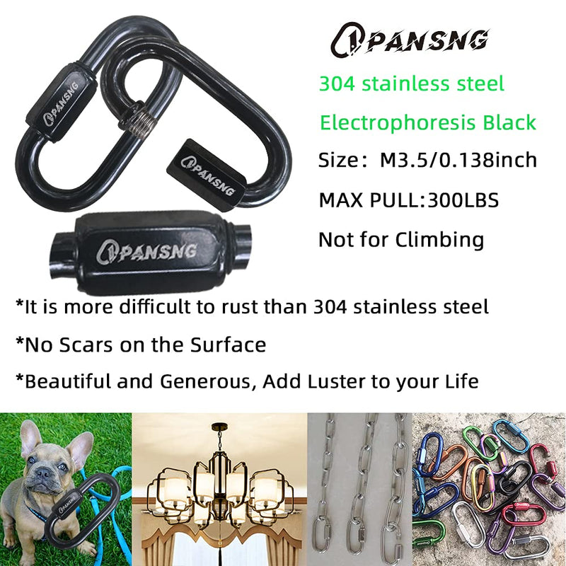 [Australia - AusPower] - PANSNG Black Quick Link Chain Connector Stainless Steel 304 (M3.5 1/8 Inch) Small Oval Threaded Chain Link Carabiner Clip Chain Repair Links Rope Connector 3.5mm 300 LBS for Pet/Hanging Lamp/Pothook Electrophoresis Black M3.5-16PCS 