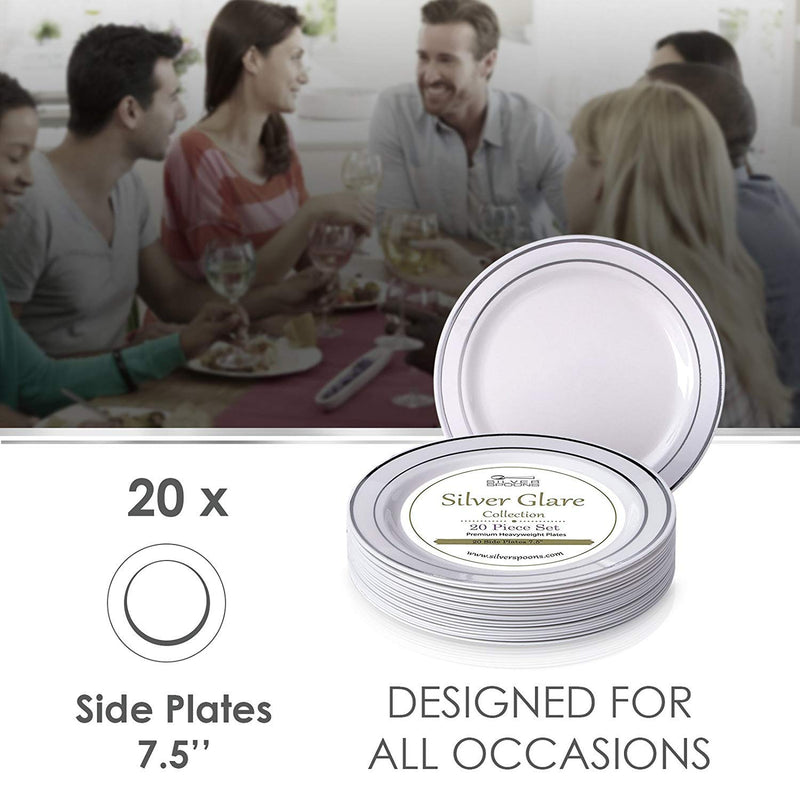 [Australia - AusPower] - DISPOSABLE DINNERWARE SET, 20 Salad Plates (Silver Glare, 7.5") Side Plates Silver 