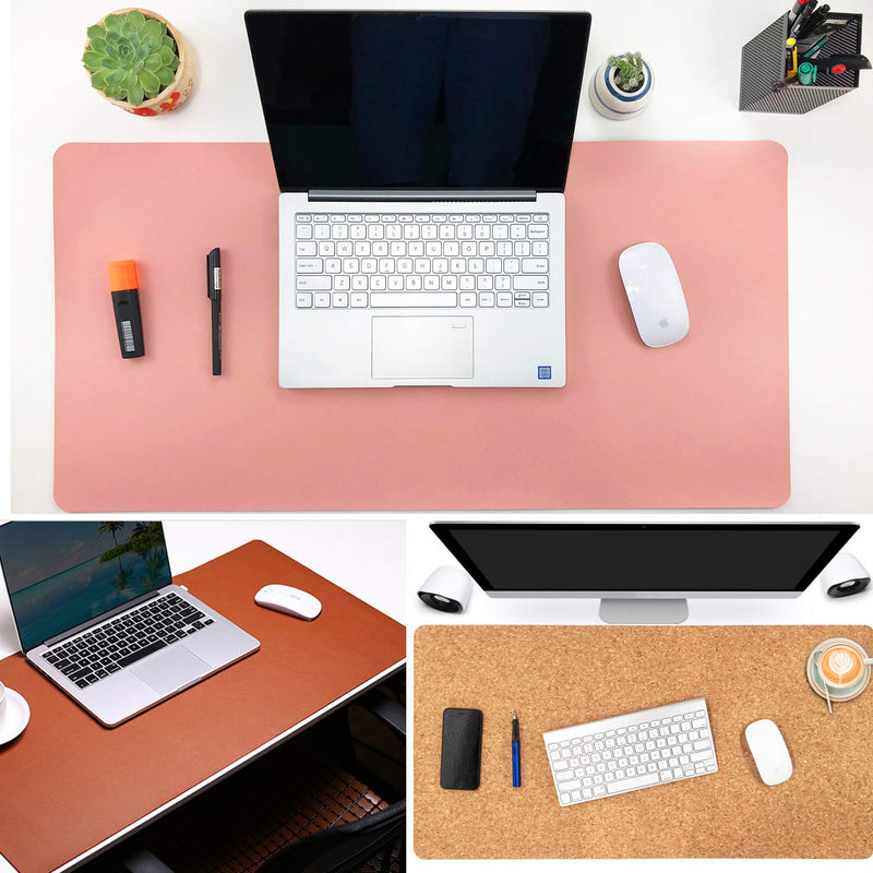 [Australia - AusPower] - Aothia Office Desk Pad, Natural Cork & PU Leather Dual Side Large Mouse Pad, Laptop Desk Table Protector Writing Mat Easy Clean Waterproof for Office Work/Home/Decor (Black,23.6"x13.7") 23.6"x13.7" Black 