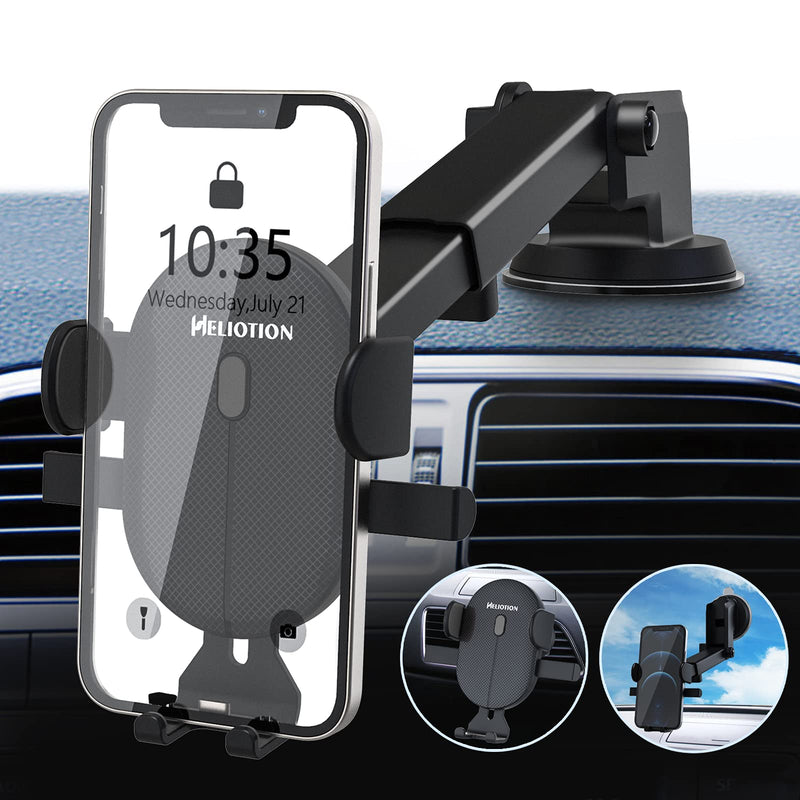 [Australia - AusPower] - 【2021 Upgraded】 HELIOTION Car Phone Holder Mount Stand GPS Telefon Mobile Cell Support for iPhone 12 11 Pro Max X 7 8 Plus Xiaomi Redmi Huawei【Dashboard Air Vent Windshield Compatible】 (Black) BLACK 