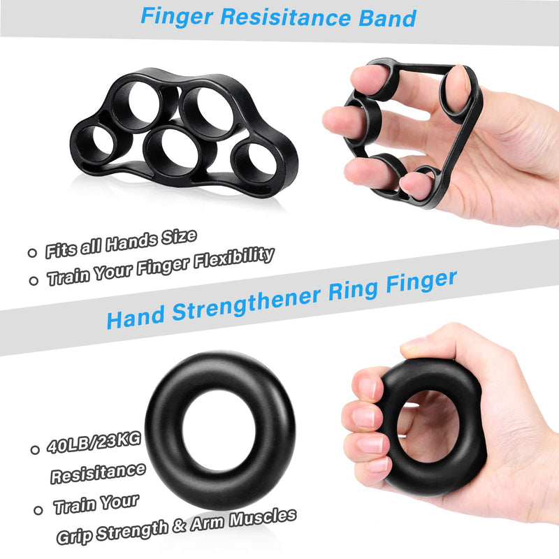 [Australia - AusPower] - ALMAH Hand Grip Strengthener kit（5 Pack）, Forearm Workout Trainer Adjustable Hand Grip Exercise,Finger Strength Exerciser, Finger Stretcher, Grip Ring & Stress Relief Ball with Carry Bag 