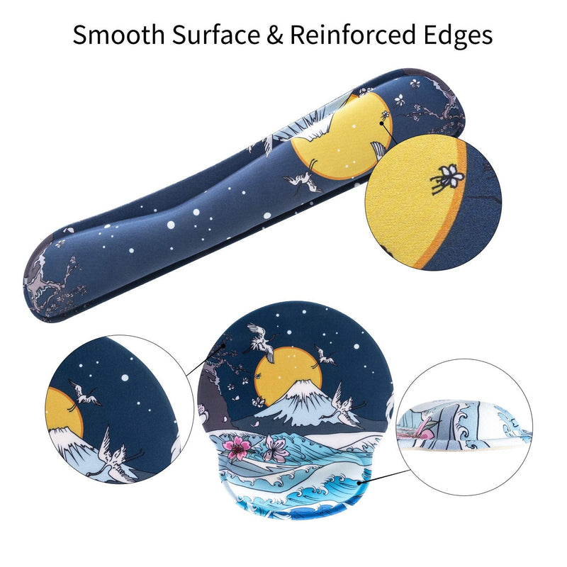 [Australia - AusPower] - AORTDES Memory Foam Ergonomic Keyboard Mouse Pad Wrist Support Set - Non Slip Mousepad Wrist Rest for Computer/Gaming/Office - Comfortable for Easy Typing & Pain Relief(Fujiyama & Moon & White Crane) Kwrp-01a 