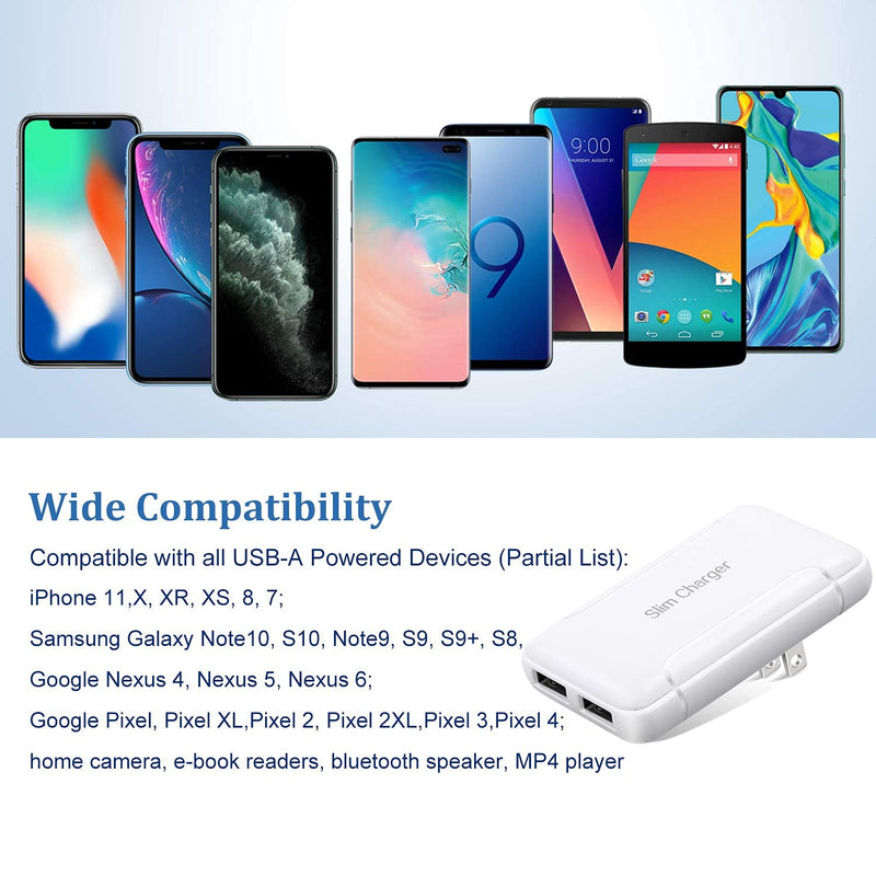 [Australia - AusPower] - USB Charger Plug, Excgood Ultra Thin USB Wall Charger Smart Wall Plug Compatible with iPhone 11 Pro Max/Xr/Xs/X, Galaxy S10/9/8, Pixel and More Smartphones and Tablets, 2-Pack,White White 