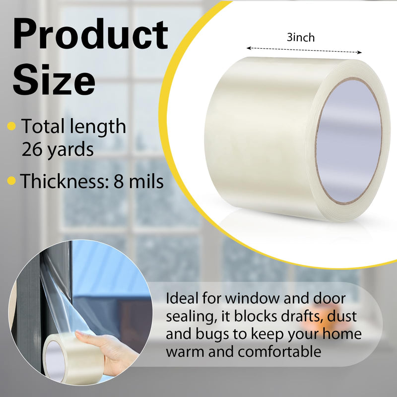 [Australia - AusPower] - Pushglossy Window Sealing Tape Weather Tape Proofing for Windows Window Tape for Winter Insulation Tape Window Film Insulation Tape for Doors Windows Shower Glass Gaps(3 inch x 26 Yard) 3 inch x 26 yard 