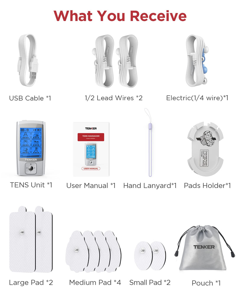 [Australia - AusPower] - TENKER TENS EMS Unit Muscle Stimulator, 24 Modes TENS Machine for Pain Relief & Muscle Strength Rechargeable Electronic Pulse Massager(Not Fit TENKER Square Pads) 