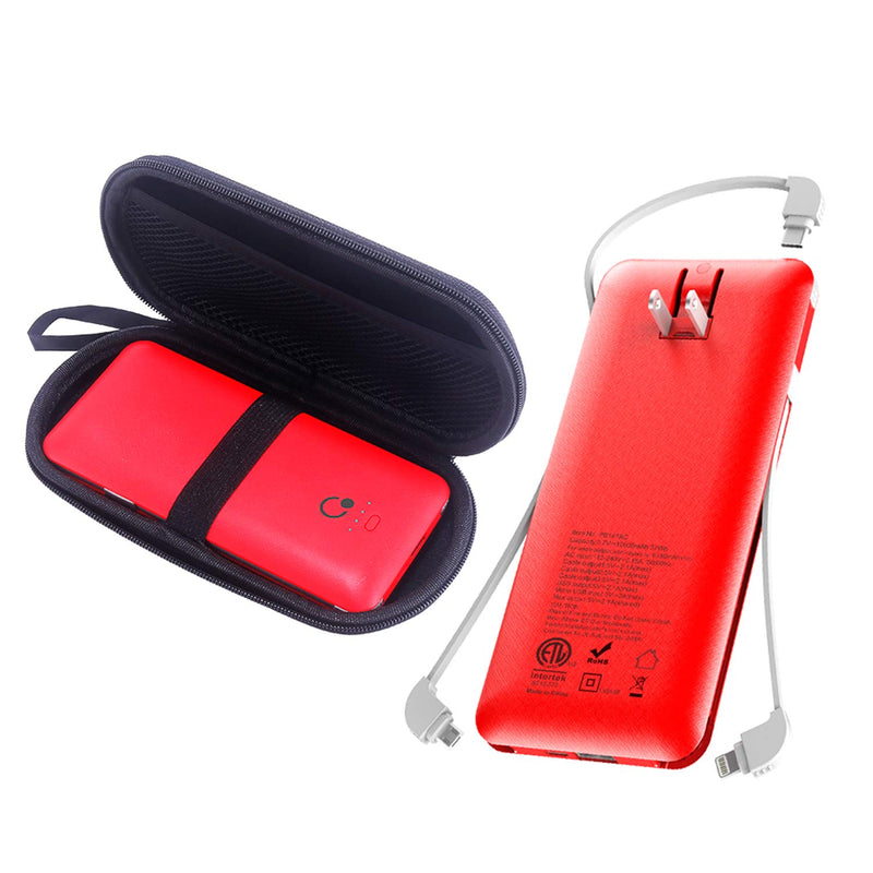 [Australia - AusPower] - 10000mAh Portable Charger, Ultra Slim Power Bank,4 Output and Dual Input External Battery Pack with Built-in AC Wall Plug Micro USB Type C Three Cables with USB Output Compatible with All mobilephone 