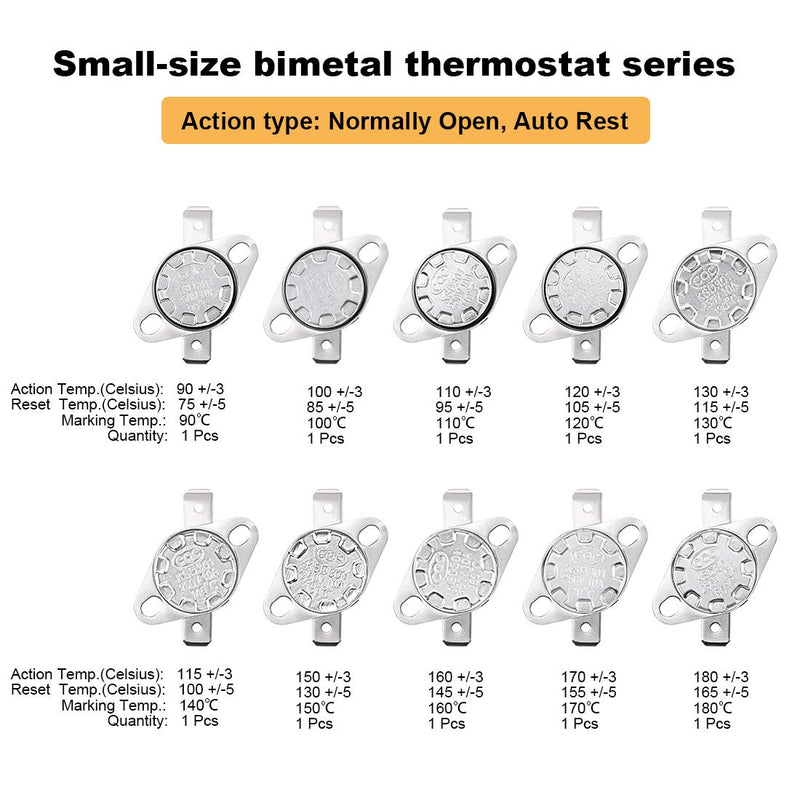 [Australia - AusPower] - uxcell 10pcs NC KSD301 Thermostat 90-180°C(194-356°F) Temperature Thermal Control Switch 90 100 110 120 130 140 150 160 170 180°C Normal Close Assortment Kit 