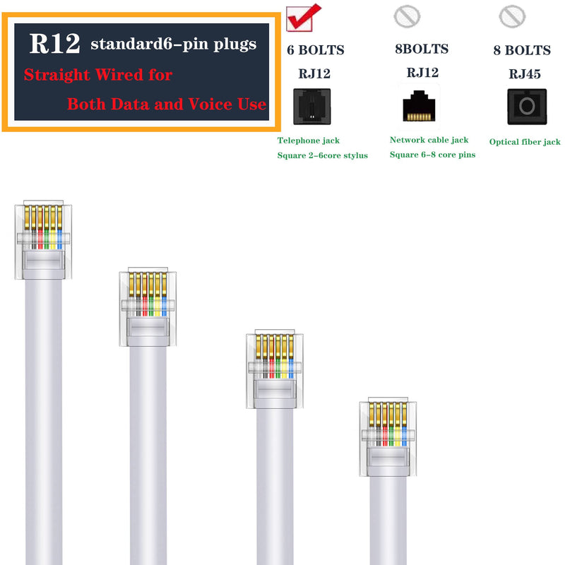 [Australia - AusPower] - LanSenSu RJ12 Cable Phone Cord RJ12 6P6C Male to Male Straight Wired for Both Data and Voice Use White - 6.6Feet 2 Pack 