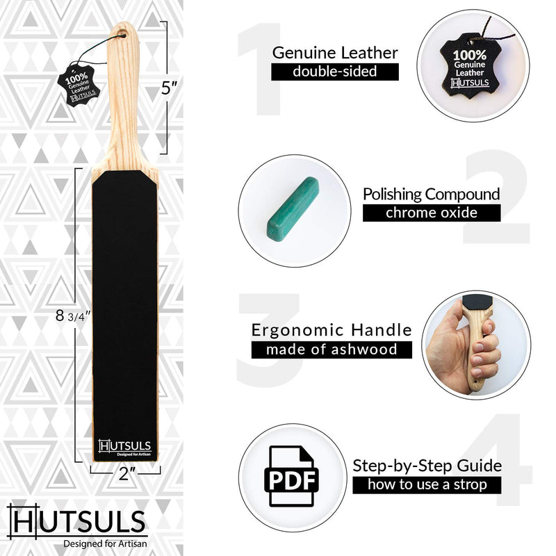 [Australia - AusPower] - Hutsuls Double Sided Strop Paddle - Get Razor-Sharp Edges with Knife Strop Kit, Easy to Use Quality Leather Strop Sharpener with Ergonomic Handle & Leather Honing Strop Step-by-Step Guide is Included 