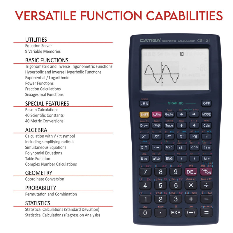 [Australia - AusPower] - CATIGA CS-121 Scientific Calculator with Graphic Functions - Multiple Modes with Intuitive Interface - Perfect for Beginner and Advanced Courses, High School or College Black 