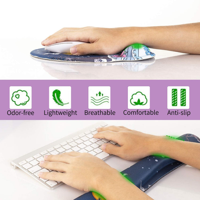 [Australia - AusPower] - AORTDES Memory Foam Ergonomic Keyboard Mouse Pad Wrist Support Set - Non Slip Mousepad Wrist Rest for Computer/Gaming/Office - Comfortable for Easy Typing & Pain Relief(Fujiyama & Moon & White Crane) Kwrp-01a 