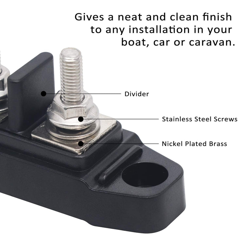 [Australia - AusPower] - RECOIL BBSPG4 Insulated 4 Position Bus Bar 4 x M5 Studs Terminals Power Distribution Block Busbar with Ring Terminals Insulated 4xM5 Studs Black 