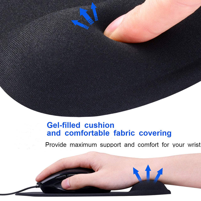 [Australia - AusPower] - JIKIOU 2 Pack Mouse Pad, Ergonomic Mouse Pad with Gel Wrist Rest Support, Comfortable Wrist Rest Mouse Pad with Non-Slip PU Base for Computer Laptop Home Office Travel, Small Size, 9 x 7.5 inch, Black 