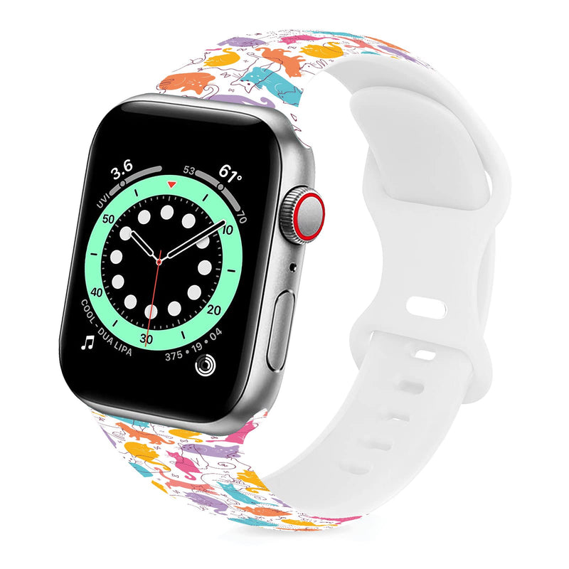 [Australia - AusPower] - Cute Animal Smartwatch bands Valentines Gifts Wristband Compatible with Watch 38mm 40mm Soft Silicone Strap Replacement for Series 6/5/4/3/2/1/SE Cat 01 